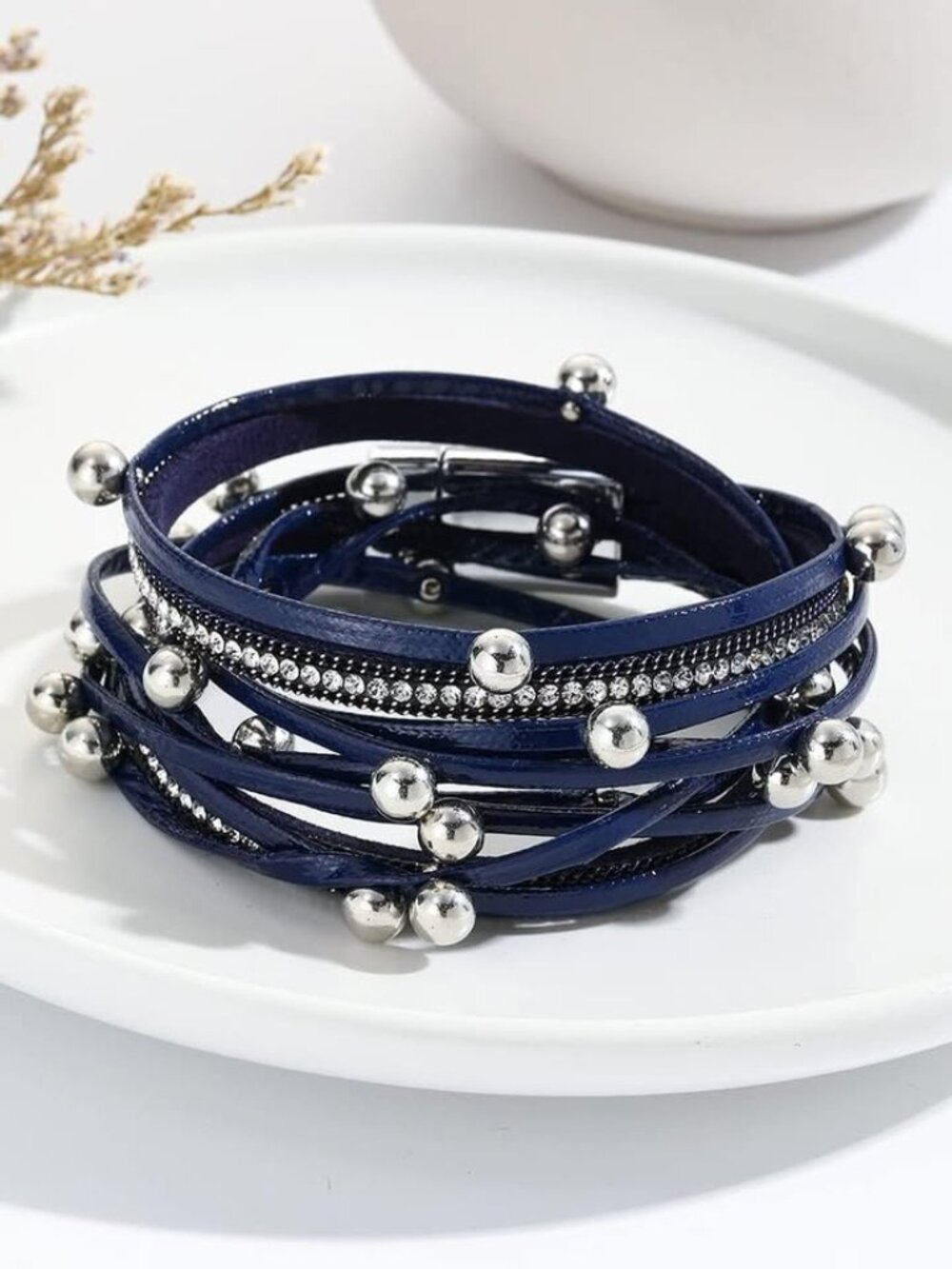 Two-Loop Beaded Leather Bracelet
